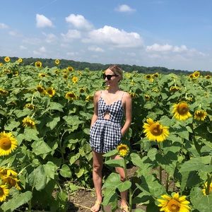 American eagle outfitters cotton xs plaid rhomper with pockets